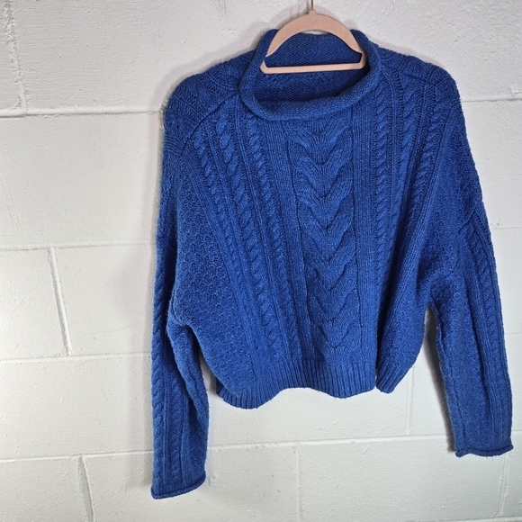 Anthropologie Pilcro blue cable knit rolled mock pullover sweater - Picture 10 of 11